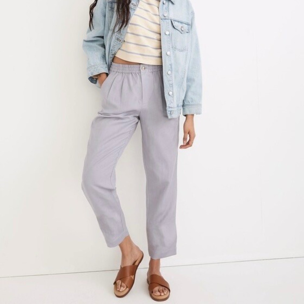 Madewell Faded Lavender Purple Linen-Blend Pull-On Tapered Pants Medium‎ Petite